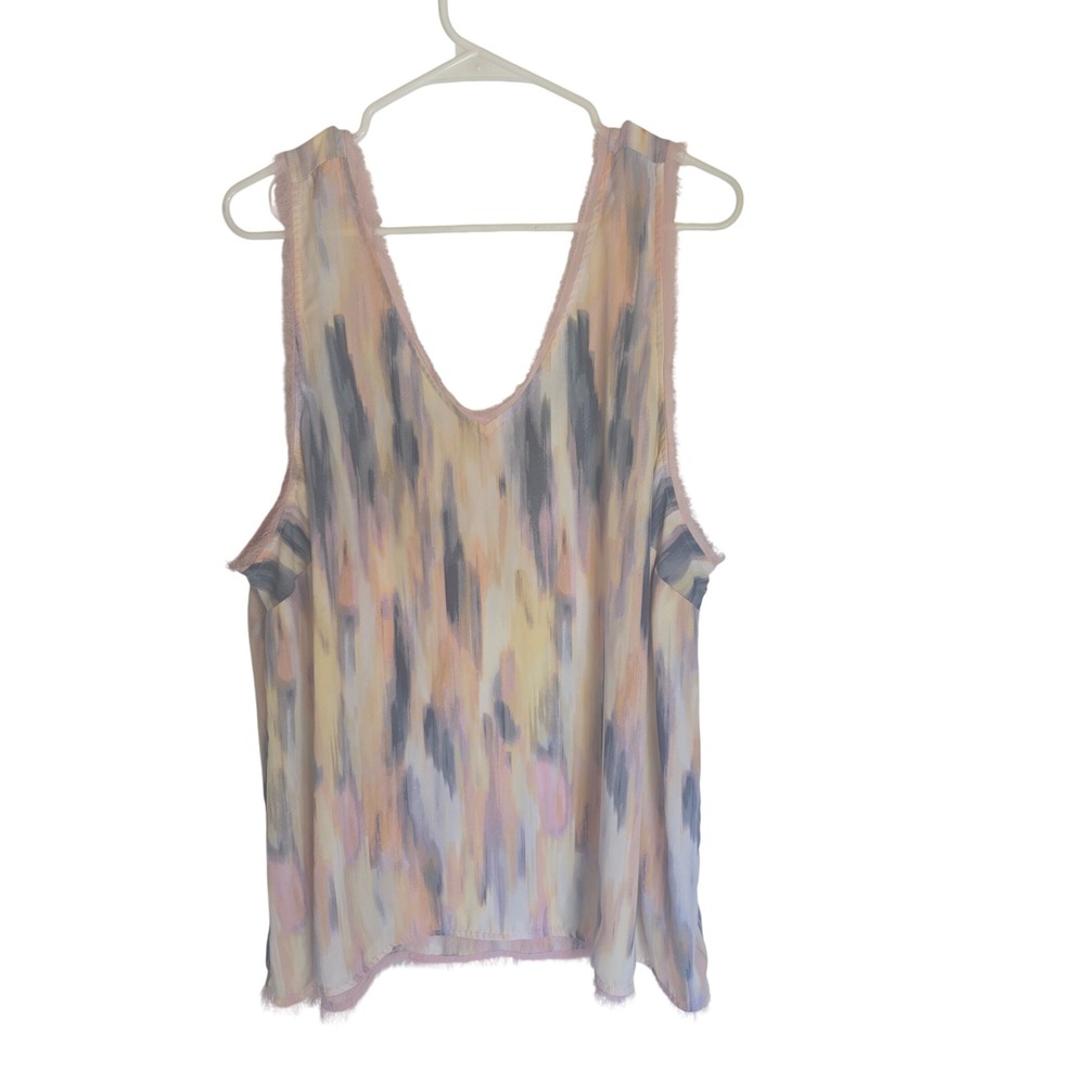 Torrid Pink Yellow Abstract Brushstroke Frayed Edge V-Neck Tank Top 3X Plus Size